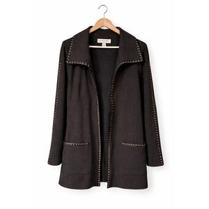 St John Collection Santana Knit Studded Trim Jacket Long Brown Sz 4 USA Luxury‎